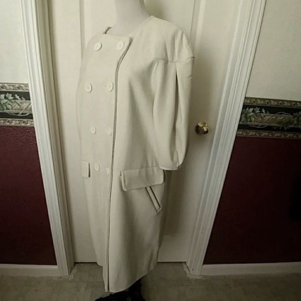 MaxAzria LONG WOOL COAT DOUBLE BREASTED CREAM BALLON SLEEVE 3/4 WOMENS LARGE NWT